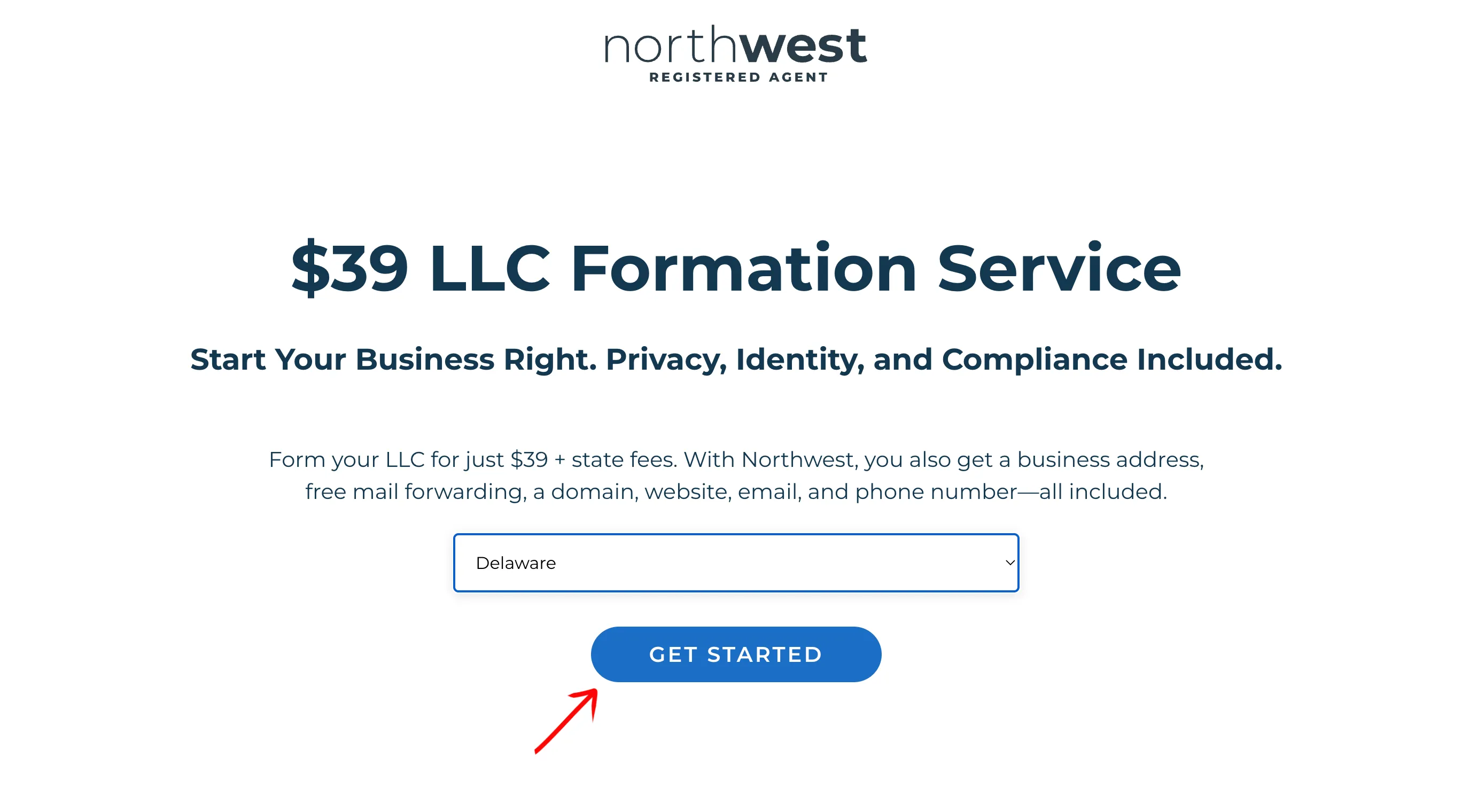 Formation state confirmed in the Northwest wizard before starting the filing