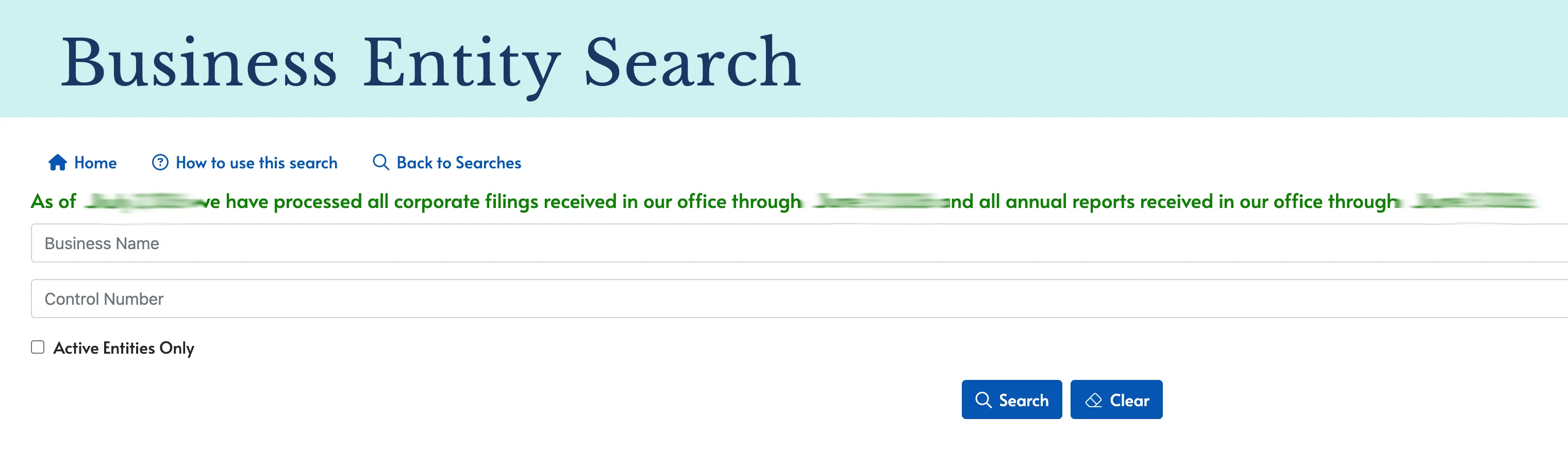 Tennessee Business Entity Search landing page