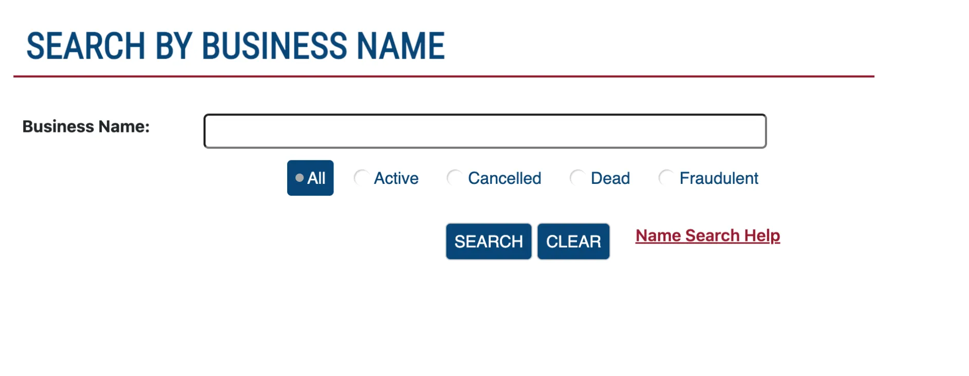 Ohio Business Search portal landing page