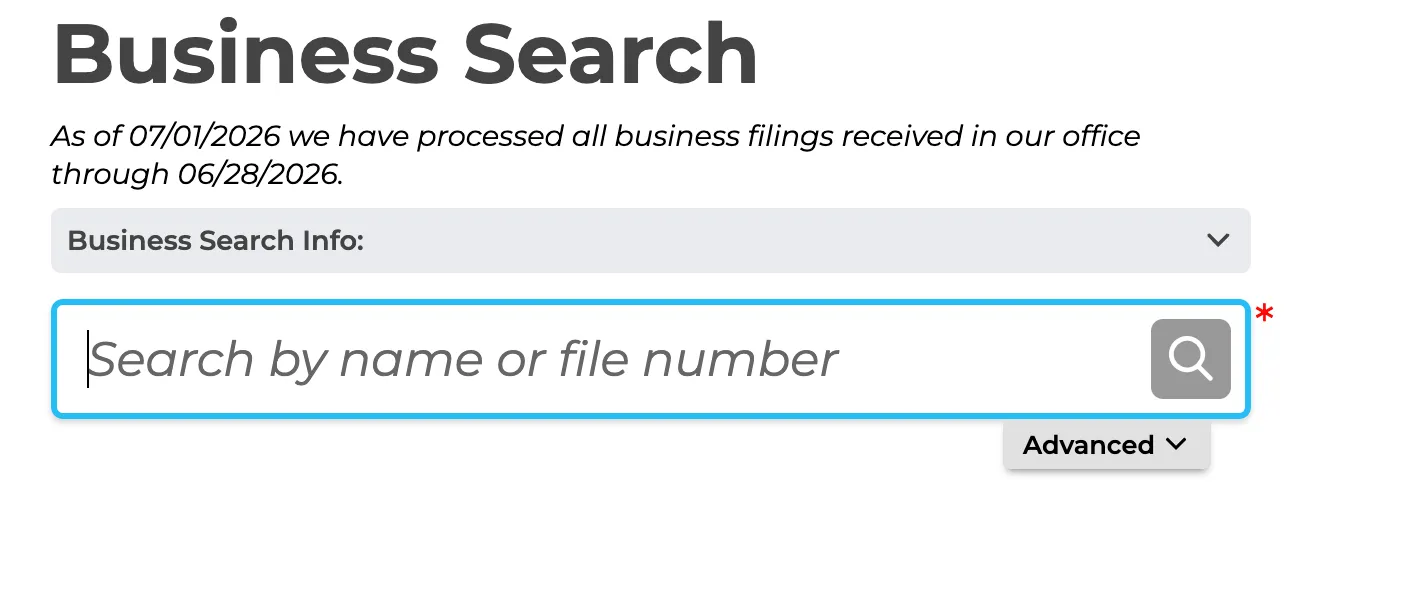 Pennsylvania Business Search portal landing page