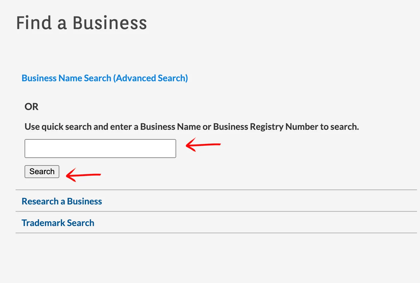 Oregon search interface showing query inputs and advanced match options