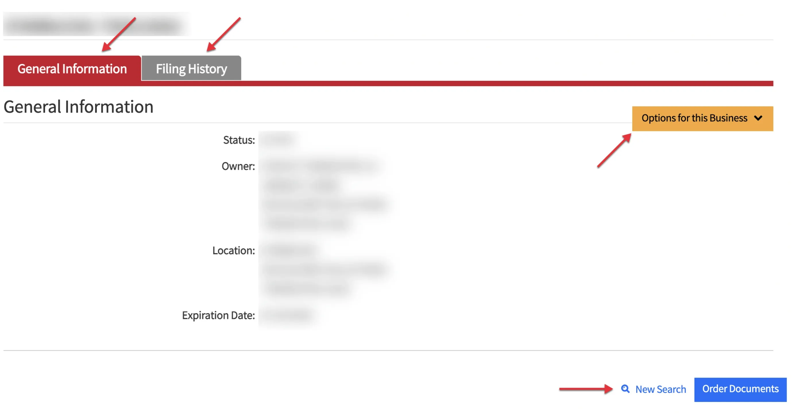 Maryland detailed business profile under the General Information tab