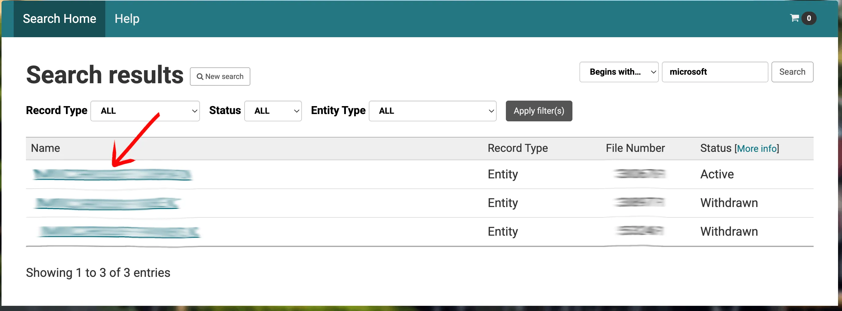 Hawaii business search results table