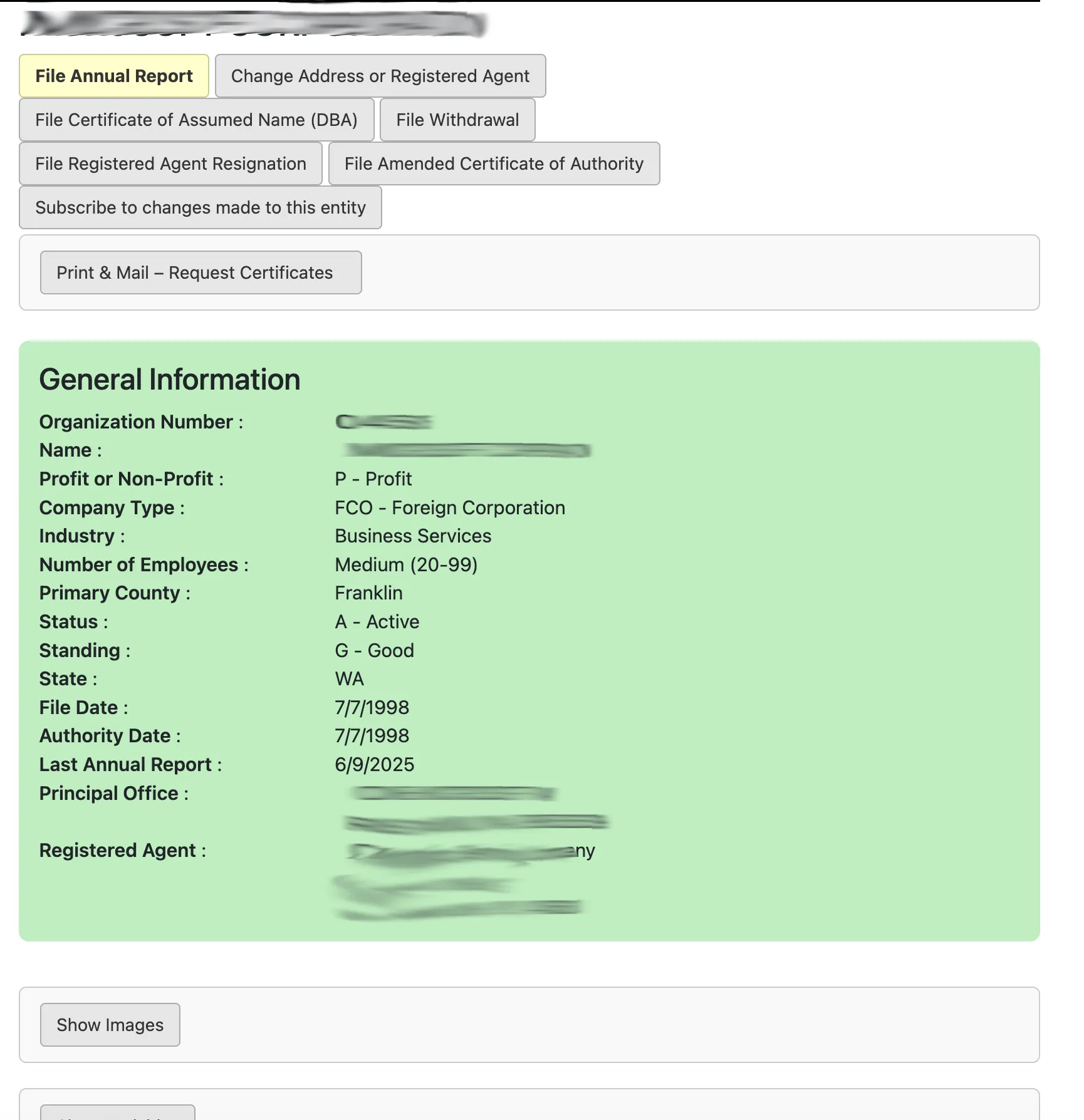 Kentucky detailed business profile showing general information