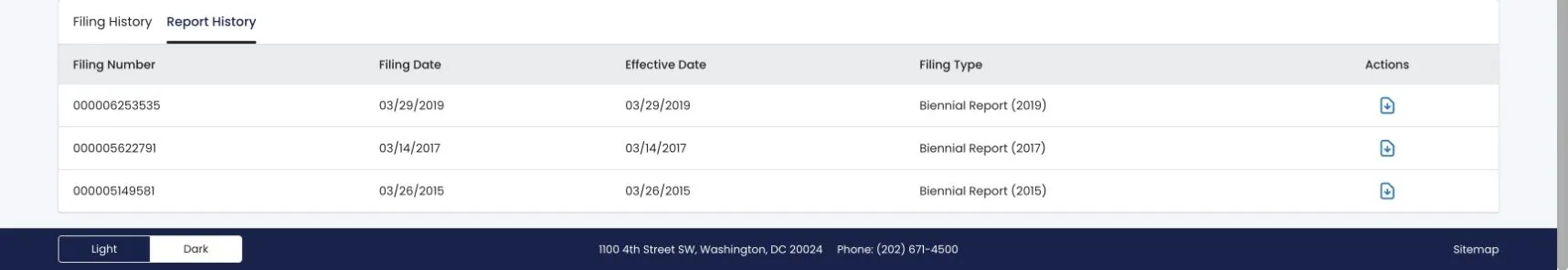 BOSS Report History tab displaying historical biennial reports